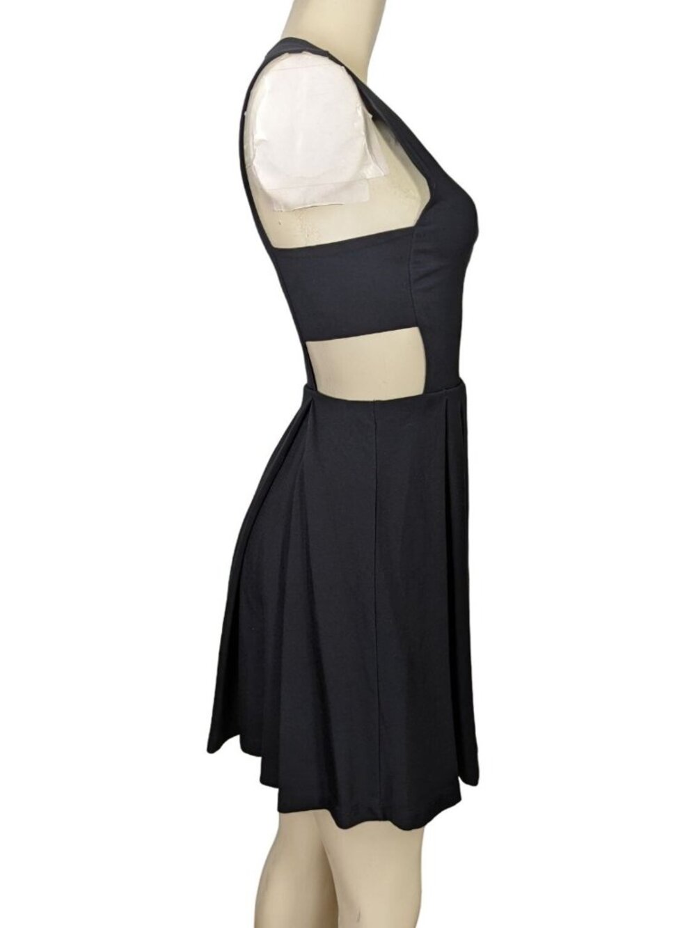 LuLu's Pleat black skater dress side cutouts fitted waistline pleated dress sz S - Picture 6 of 13